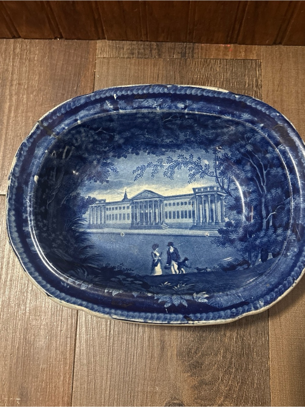 Blue Transferware Decorative Serving Bowl - Classic Scenic Design